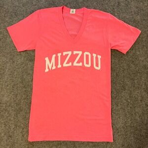 American Apparel Mizzou University of Missouri Neon Pink V-Neck T-Shirt XS USA